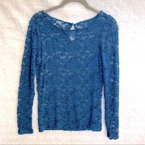 Floral Blue Lace Long Sleeve Top